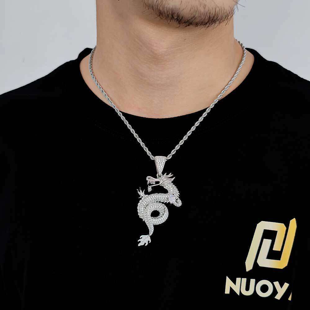 Hip Hop New Zodiac Dragon Chinese Style Personality Gold Plated Full Zircon Pendant Unisex Sweater Chain f015