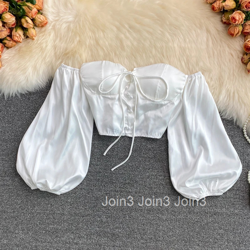 Sexy Crop Tops Blouses Women Long Sleeve Slash Neck Off Shoulder Shirts 2025 Blusas Mujer De Moda Fashion Folds Summer Blouse