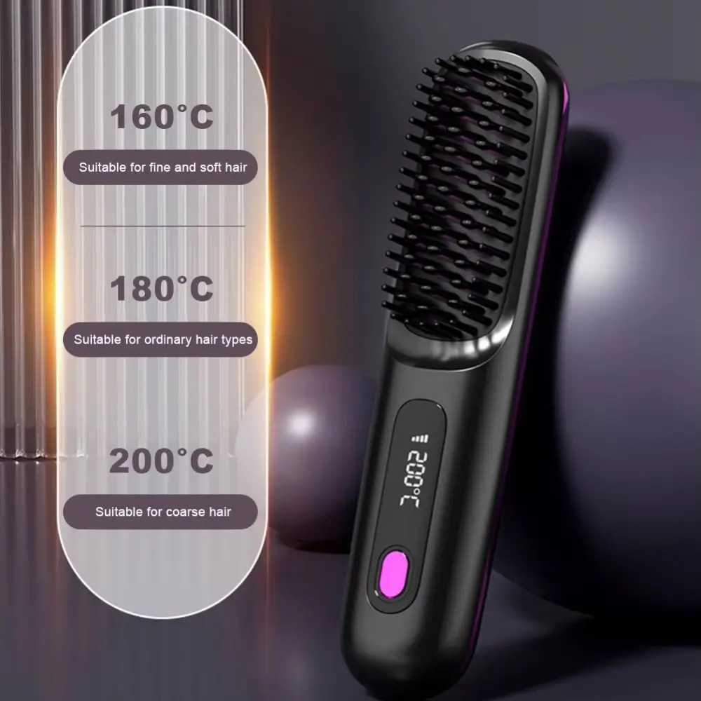 LED Digital Display Electric Straightening Comb Negative Ions Hair Smoothing Hair Straighten Brush Anti-scalding USB ChargingXJ250621