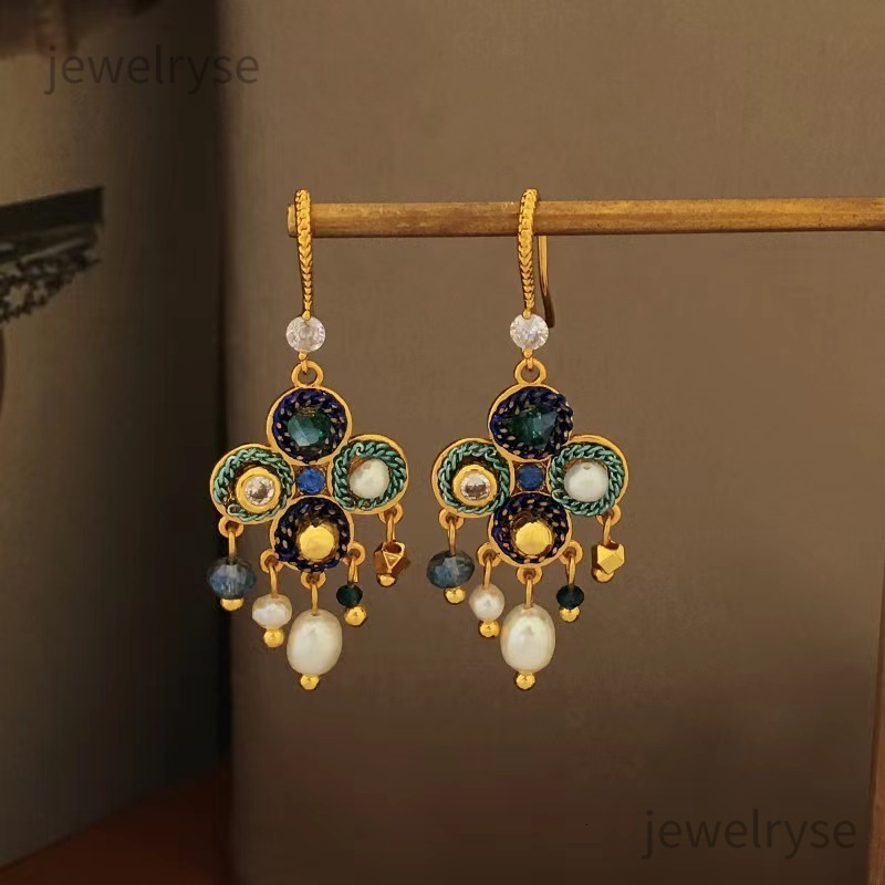 Vintage Copper Earring Designer women 18K Gold Plated Personalized Pearl Tassel Earrings designer jewelry Temperament Bohemian Ethnic Style Design Ear