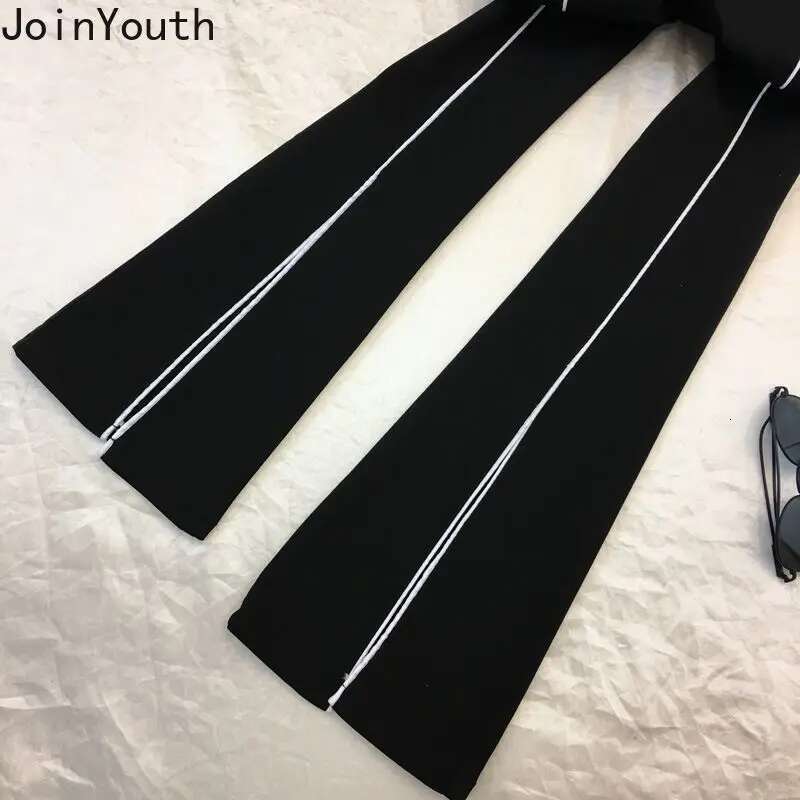 2025 New Bottoms Summer Fashion Flare Pants Women Clothing High Waist Tunic Split Trousers Casual Vintage Black Pantalon Femme