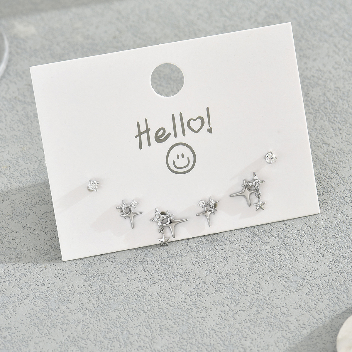 Earring Set Simple Japanese And Korean Style Inlaid Zircon Star Design High-End Earrings