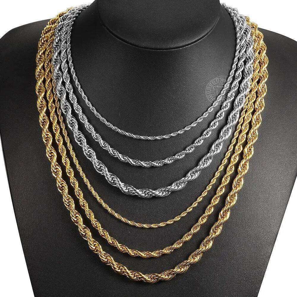 Stainless Steel Twisted Rope Link Chain 3/5/7mm Gold Sier Color Necklace for Men Women Jewelry Accessories Good quality