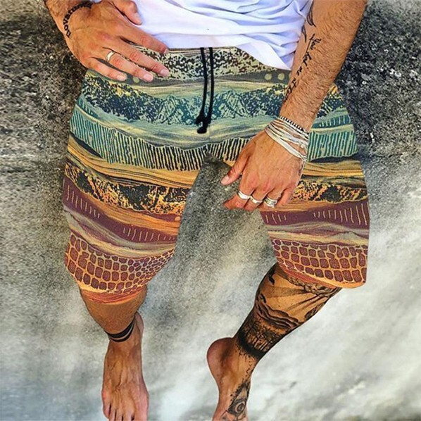 Foreign Trade 2025 European and American Men's 3D Print Loose Casual Cotton Linen Drawstring Shorts Sports Five-Point Beach Shorts for Men