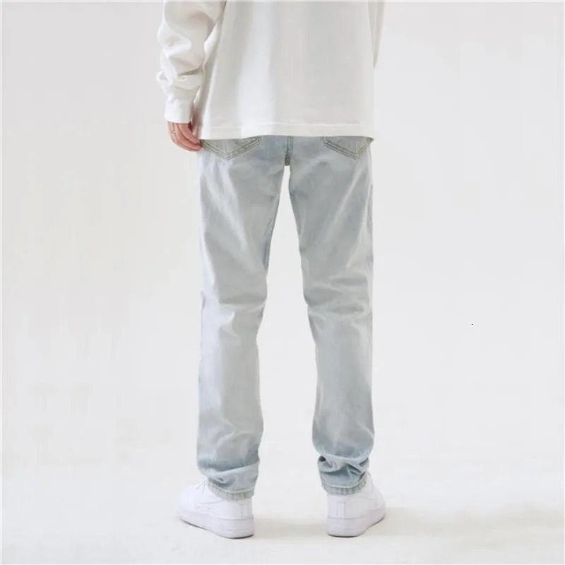 Distressed Trendy Street Ripped Light Blue Jeans Men Slim Fit Hip-hop Korean Style Pants Casual Summer Washed Denim Jeans 250617