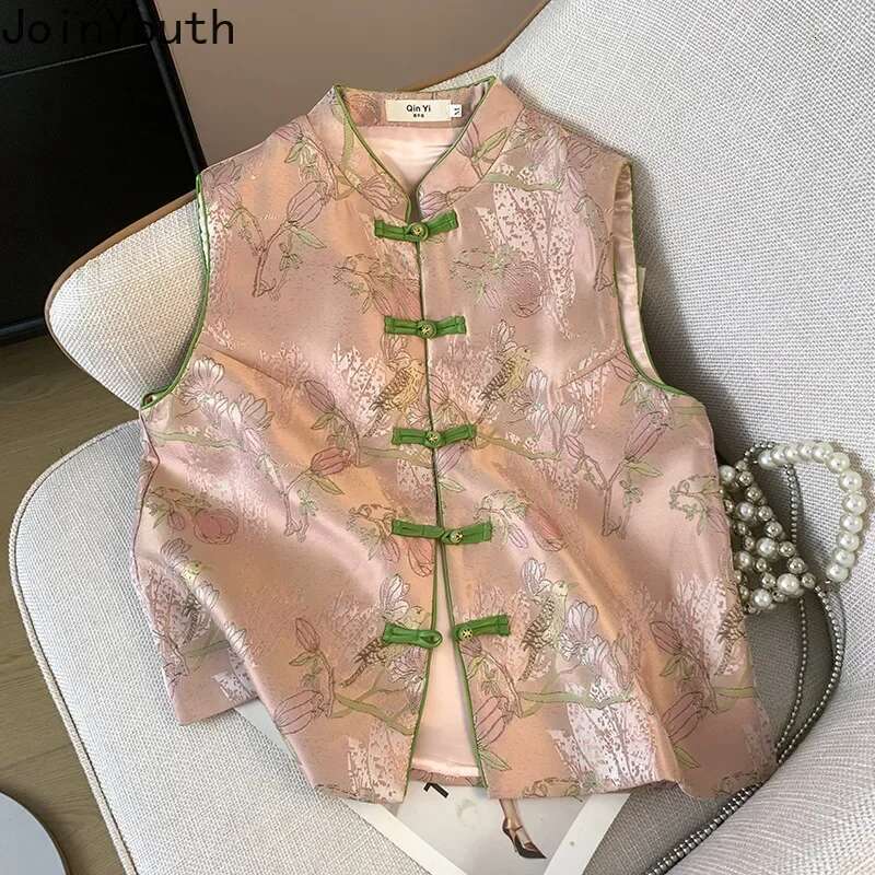 Chinese Style Vintage Vest Women Clothingh Sleeveless O-neck Coat Heavy Embroidery Loose Tanks Waistcoat Chalecos Para Mujer