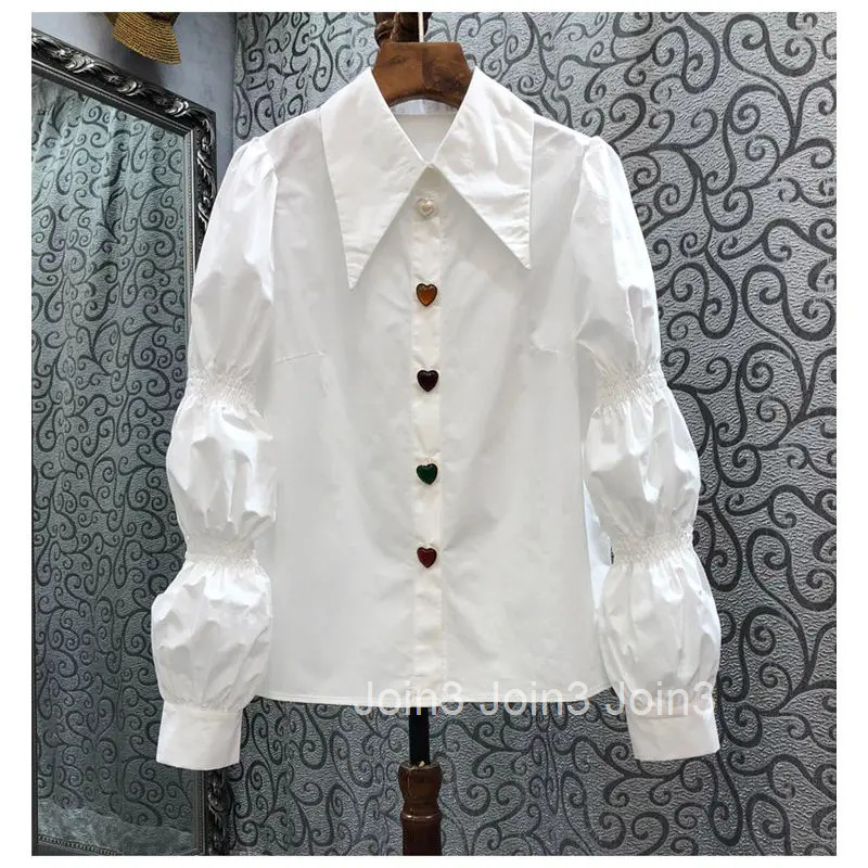 2025 Camisas De Mujer Puff Sleeve Pointed Collar Blouses Women Temperament Ladies Tops Tunic White Shirts Vintage Korean Blouse