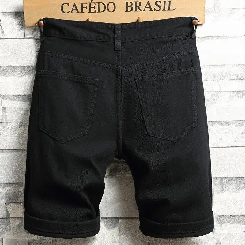 Mens Denim Shorts Summer Y2k Streetwear Ripped Casual Denim Knee Length Solid Jeans Shorts White Classic Jeans Shorts 250616