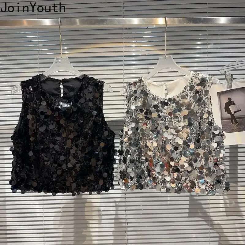 Heavy Sequined Y2k Tops Womens Clothing Fashion Loose Tanks 2025 Ropa Mujer Sleeveless Korean Summer Camis Sexy Crop Top 27t781