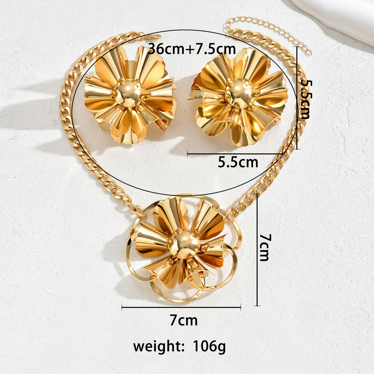 Minimalist Fashion Light Flower Necklace Earrings For Women Unique Exaggerated Studs Design Choker