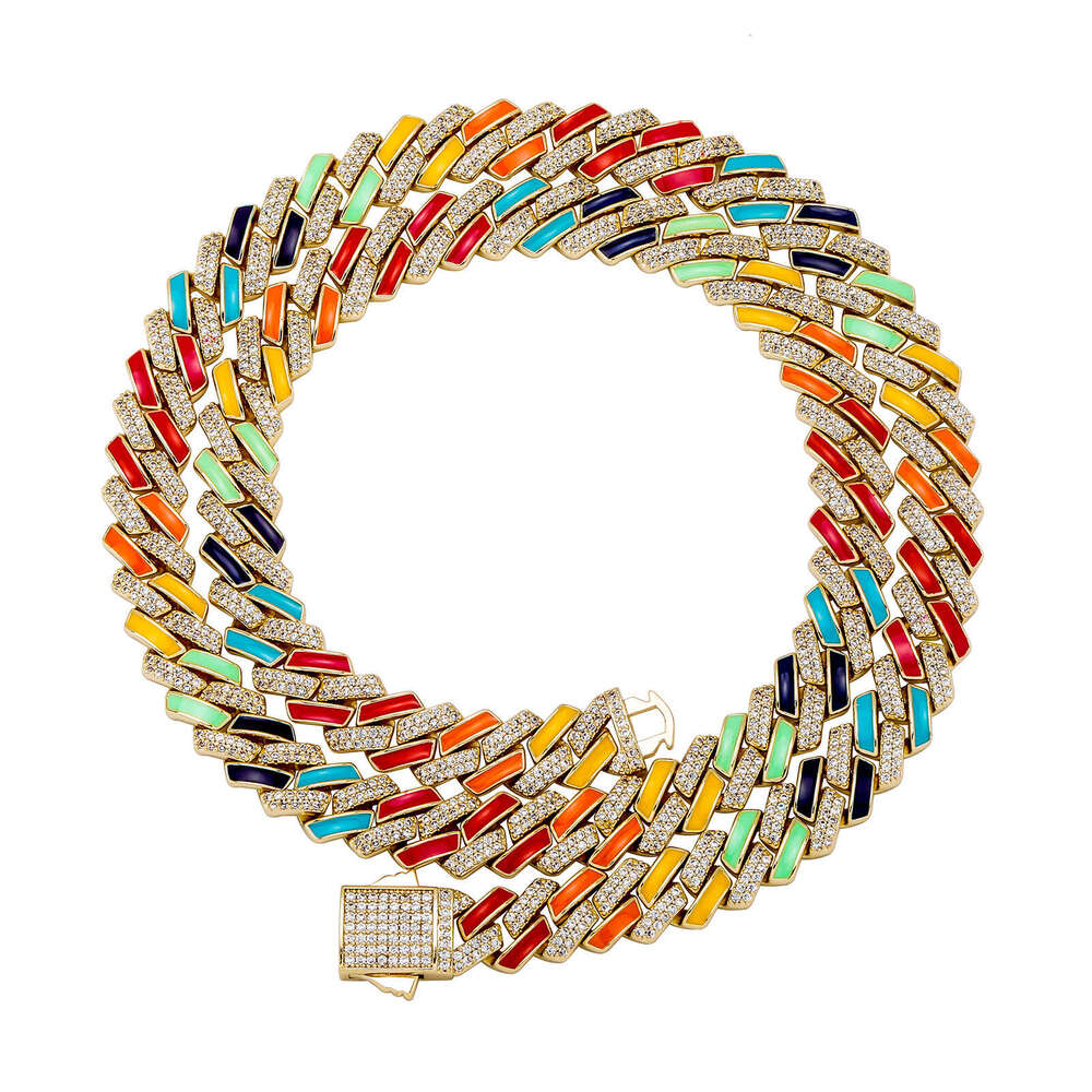 New 10mm Dia-Shaped Cuban Chain Colorful Enamel Zircon Couple Hip-Hop Necklace Jewelry