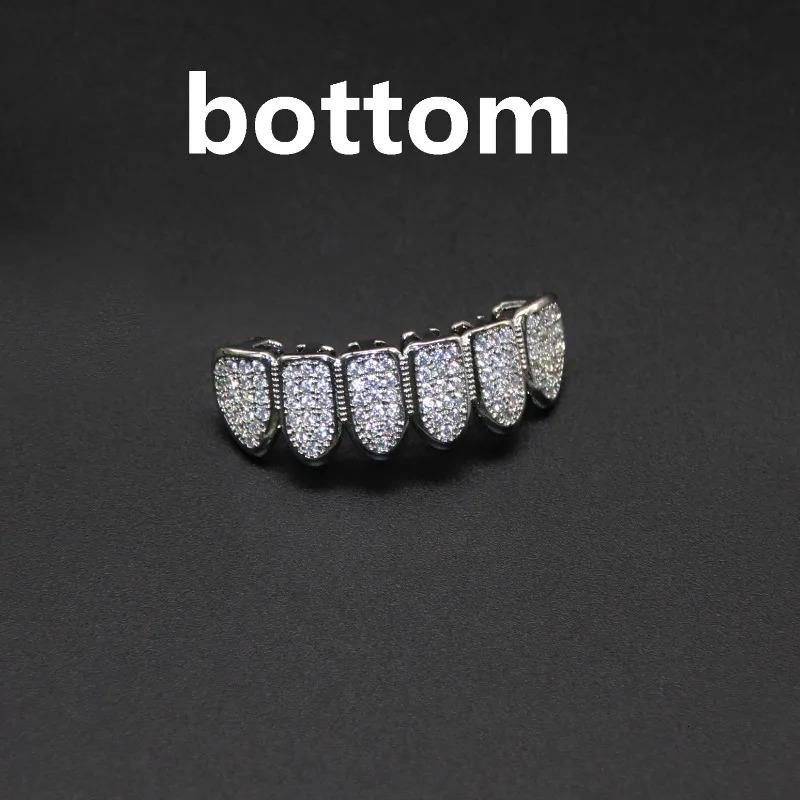 HipHop CZ Teeth Set For Unisex Top Bottom Mouth Gold Silver Color Tooth Cap Removable Dental Fashion Jewelry 250613