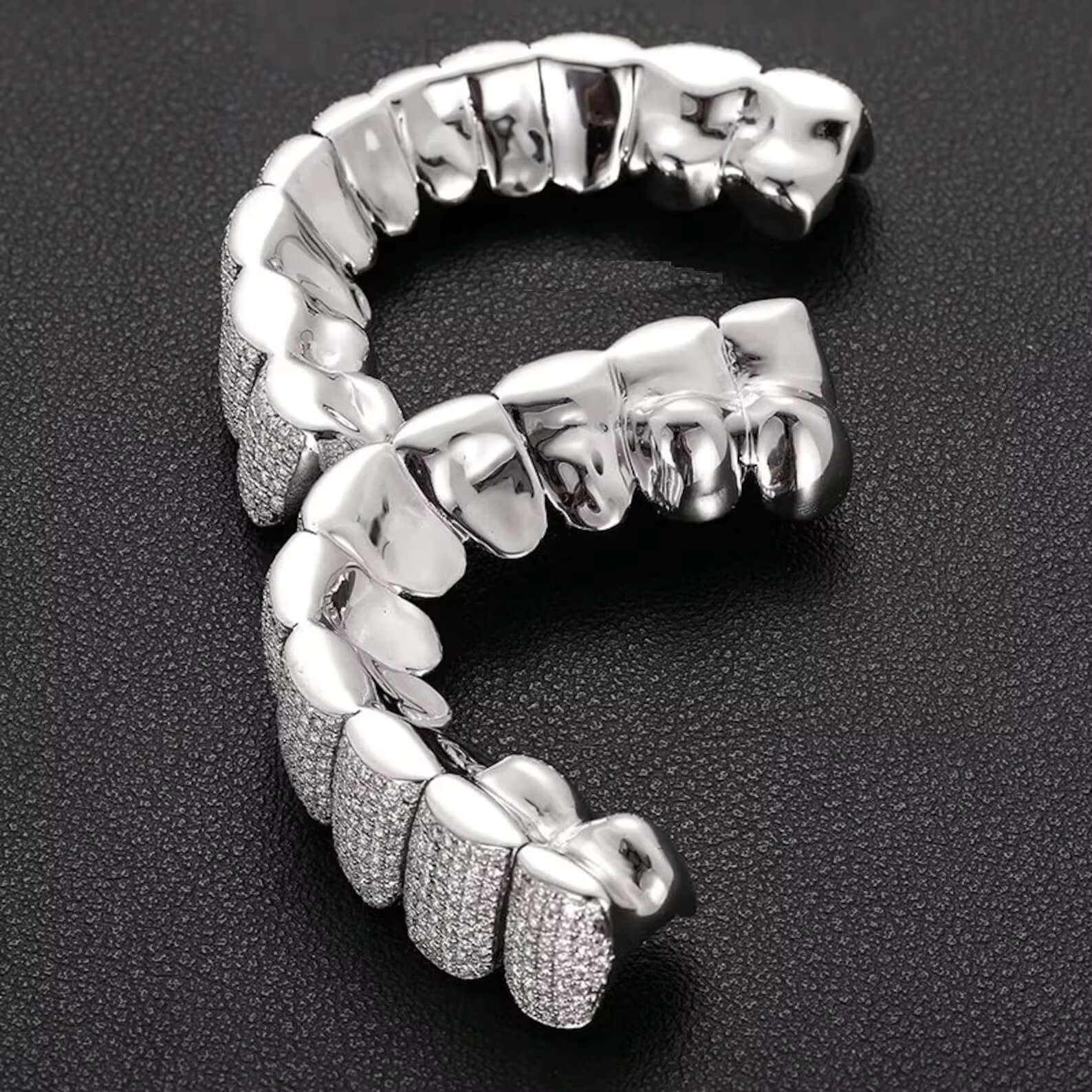New Design Permanent Grillz Hip Hop Teeth Cover Moissanite Iced Out Gold Tooth 925 Sterling Silver Teeth Silver Gold Punk Grillz