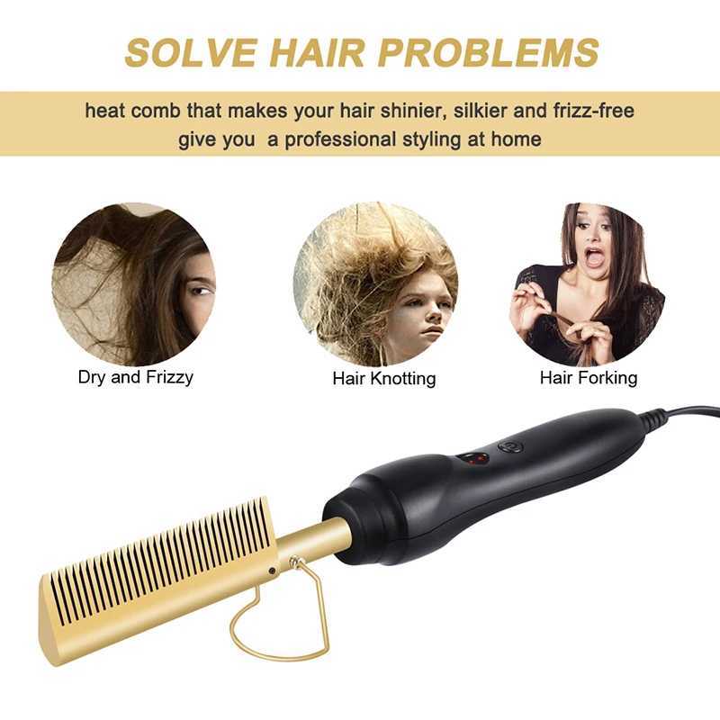 Hot Comb Hair Straightener Heating Flat Irons Wet Dry Use Comb Hair Straight Styler Corrugation Curling Iron CombXJ250621
