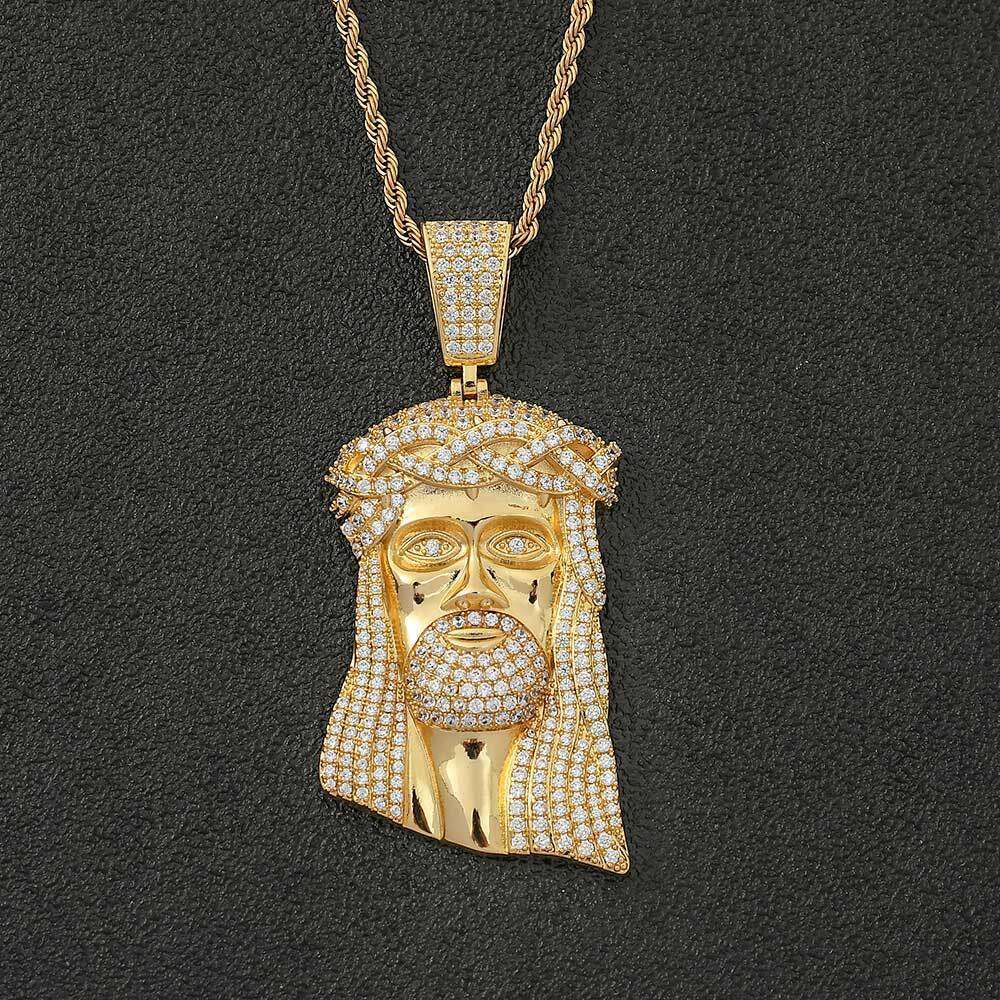 Hip Hop Necklace Head Jewelry Exaggerated Zircon Men's Pendant efaa