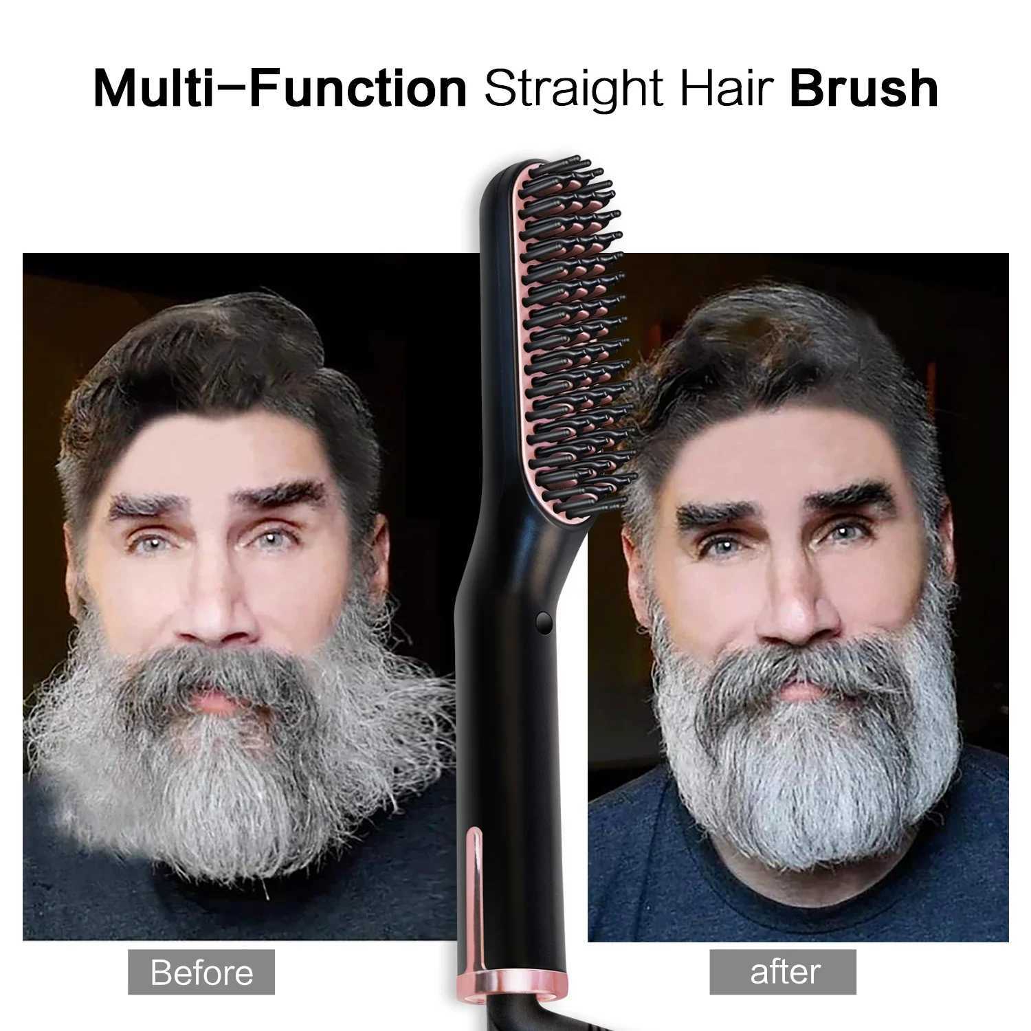 Mens Electric Beard Straightener Negative Ion Hair Straightening Brush Hair Straightener Wet Dry Quick StylerXJ250621