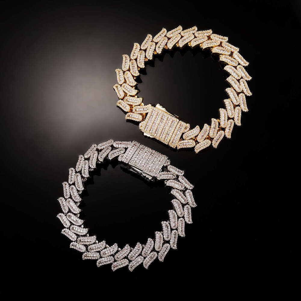 Jin Ao New 16MM Dia-Shaped Thorn Full Dia Baguette Cuban Necklace Bracelet Hip-Hop Unisex Same Style