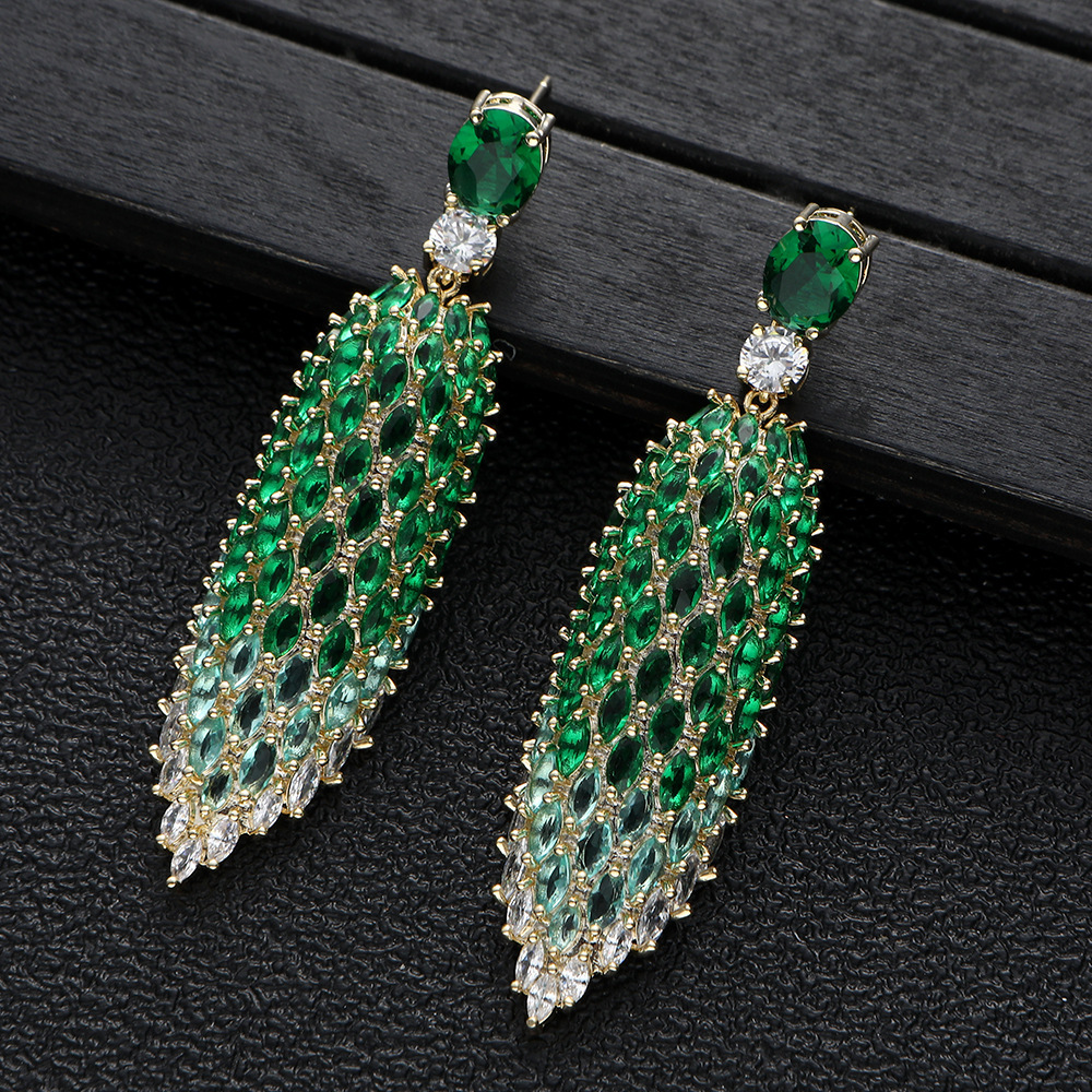 New Heavy Craft Two-Tone Water Drop Full Zircon Earrings Simple Versatile Exquisite Ear Studs Ear Jewelry