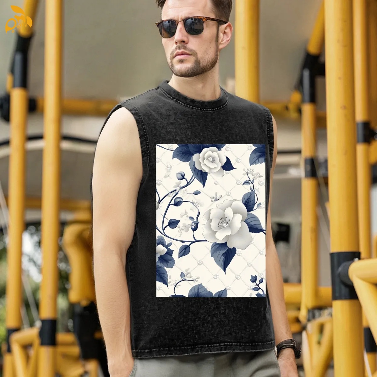 free shipping of customized fashionable Washed cotton sleeveless T-shirt with exquisite patterns from US