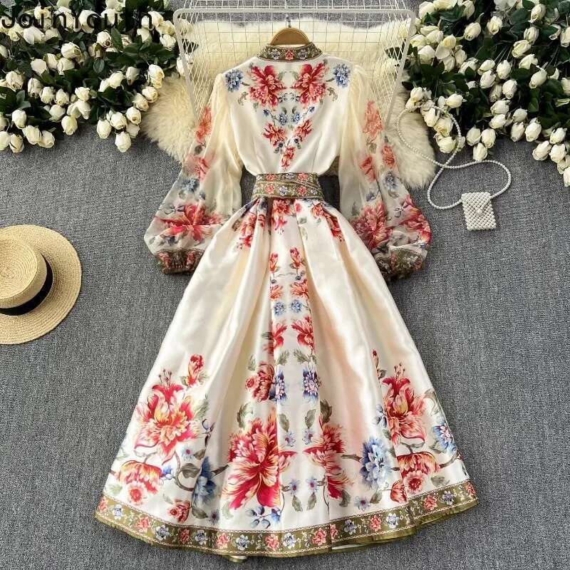 Floral Summer Dress Women Slim Waist Bandage Temperament Robe Femme 2025 Vestidos De Mujer Vintage Elegant Maxi Dresses 27w921