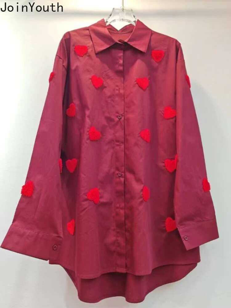 Love Print Blouse Womens Clothing Camisas De Mujer Long Sleeve Casual Loose Tops Fashion White Shirts Vintage Korean Blouses