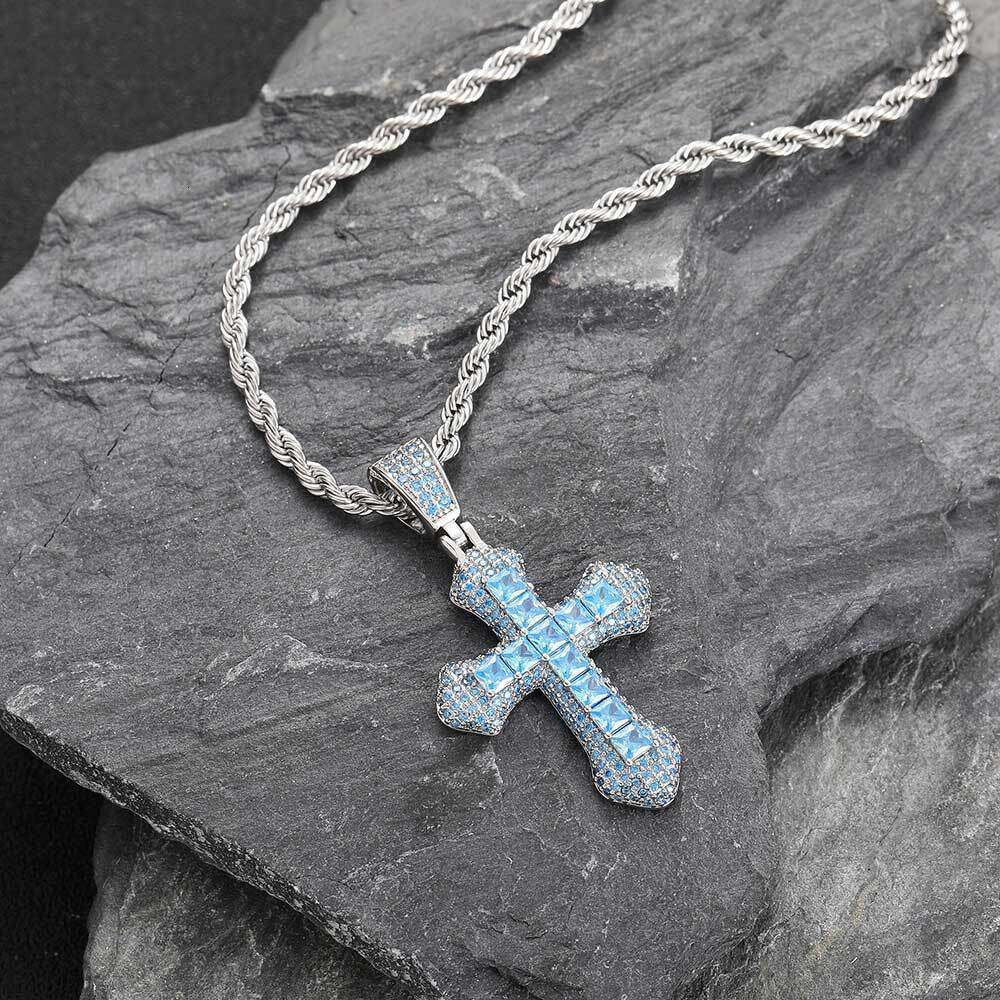 Unique Colorful Cross Men Hip-Hop Full Dia Zircon Pendant Necklace Jewelry for Women Versatile 8eb0