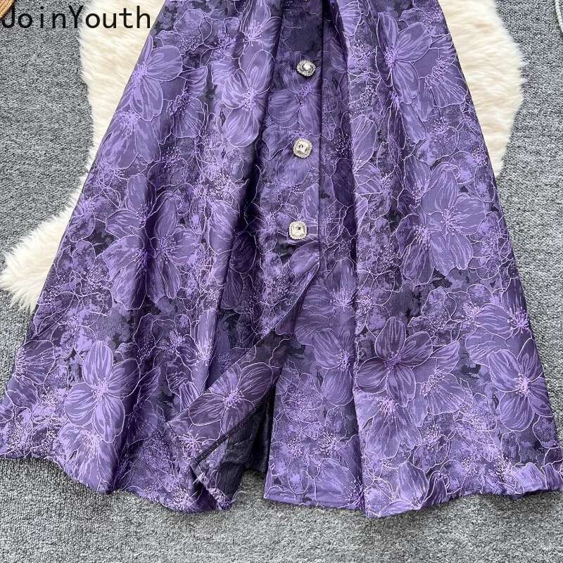 Vintage Print Robe Femme Summer Dress Women Clothing 2025 Vestidos De Mujer Slim Waist Single Breasted A-line Elegant Dresses