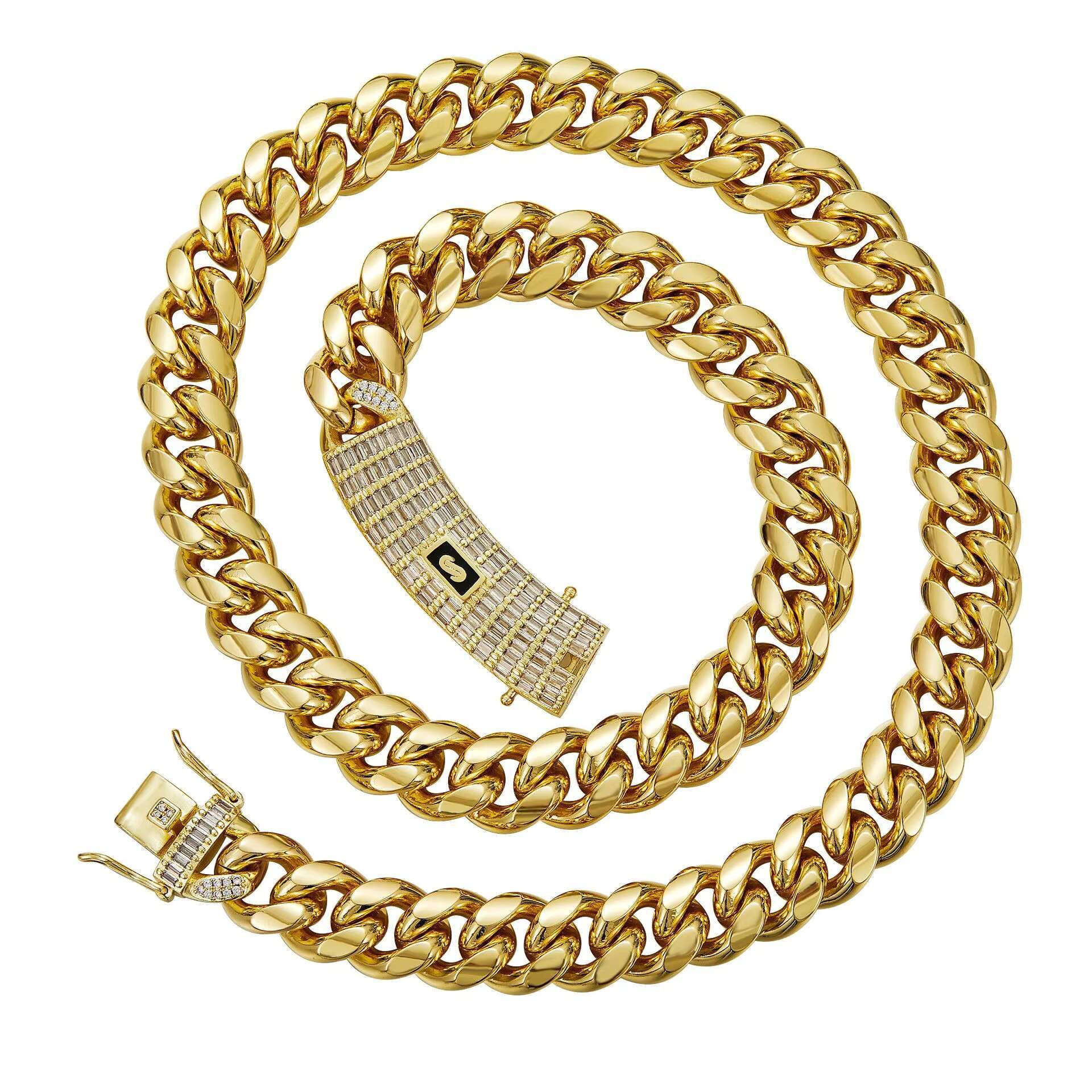 Hot Selling 14k Gold Plated Miami Cuban Link Chain Necklace Bracelet Jewelry