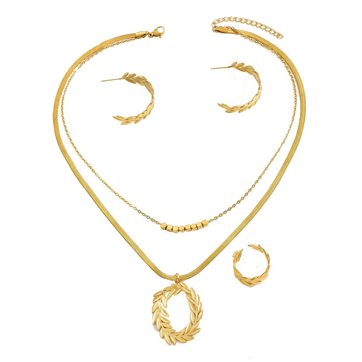Pastoral Style Version Korean Jewelry Set For Women Personalized Wheat Spike Necklace Ring Accessories Earrings