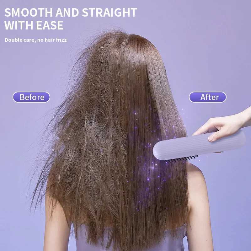 Hair Straightening Comb Rechargeable Portable Straight Curl Dual Purple 3-speed temperature control standby 60 minutes Size 20CMXJ250621