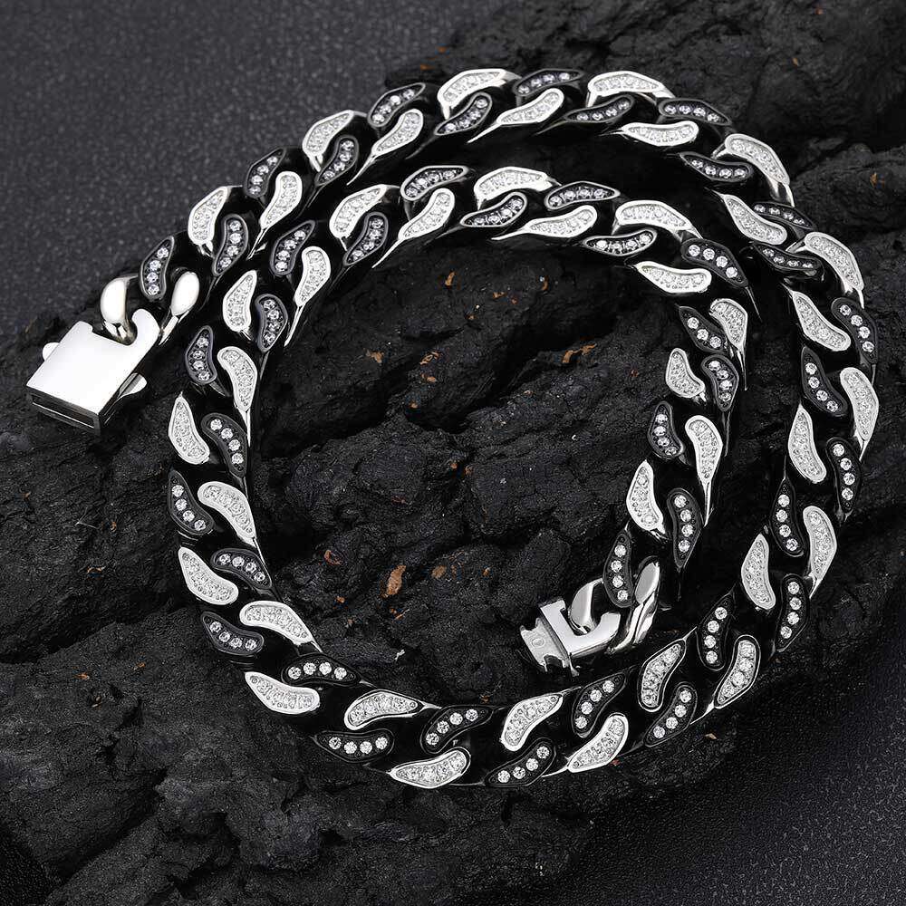 CNC Inlaid Dia 12mm Stainless Hip Hop Four-Sided Full Zircon Cuban Chain Titanium Steel Necklace cce6