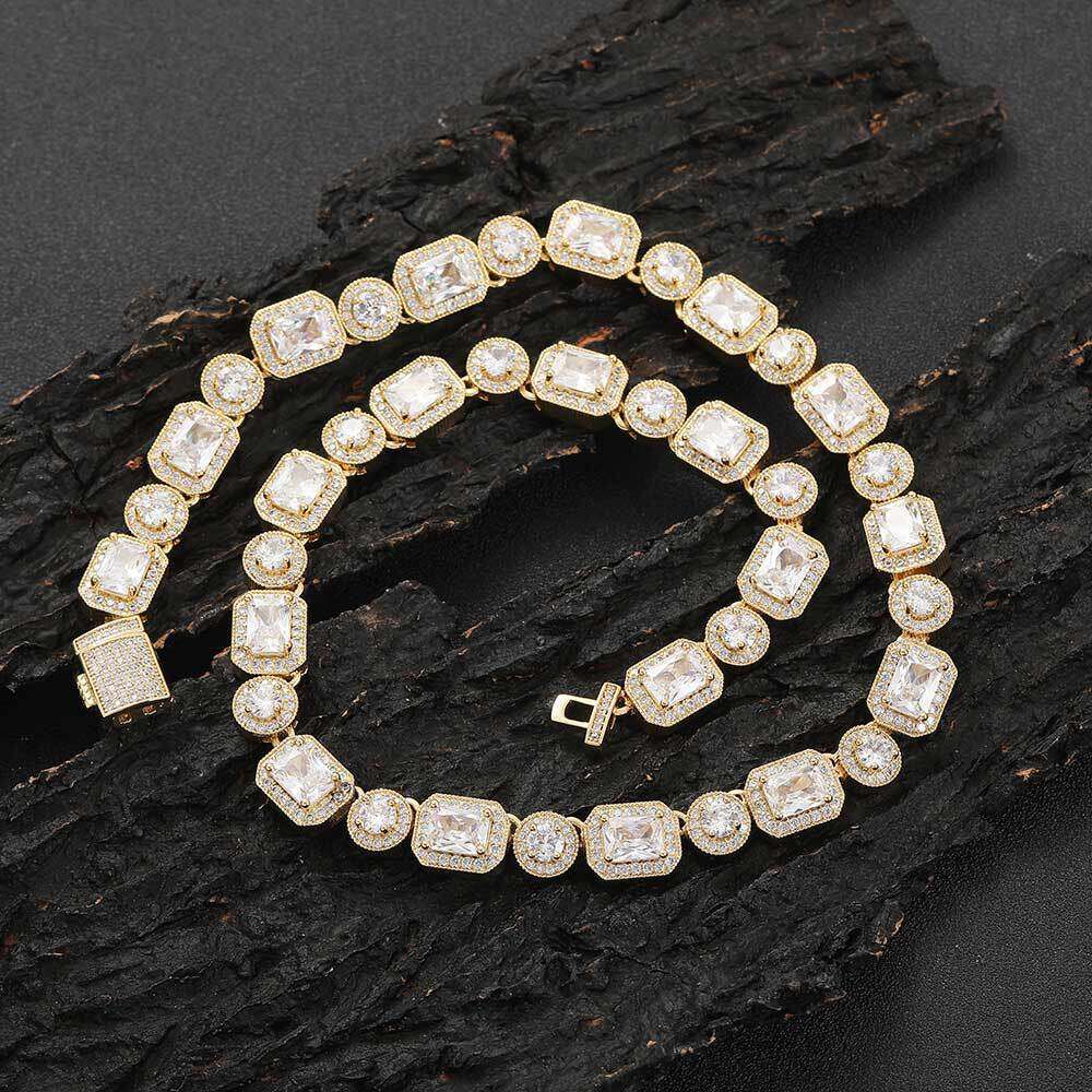 New 10mm Square Round Rock Candy Chain Hip Hop Zircon Personality Trendy Men's Necklace 36c1