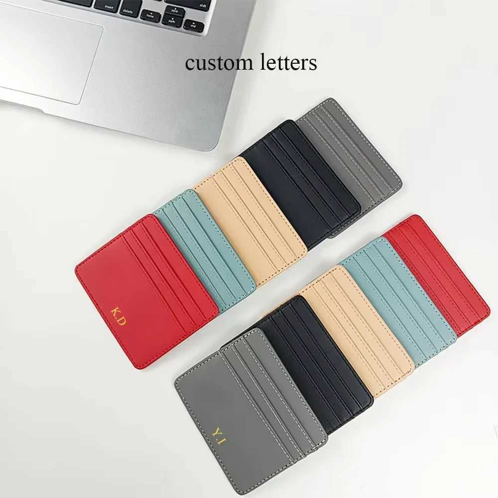Custom Initials Letter Slim Card Holder Wallet Personalize Mini PU Leather Holder DIY Gift Women Men Cardholder Z250621