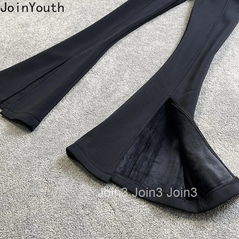2022 New Bottoms Fashion Plare Pants for Women High Waist Slim Fit Black Trousers Simple Thicked Split Vintage Pantalon Femme
