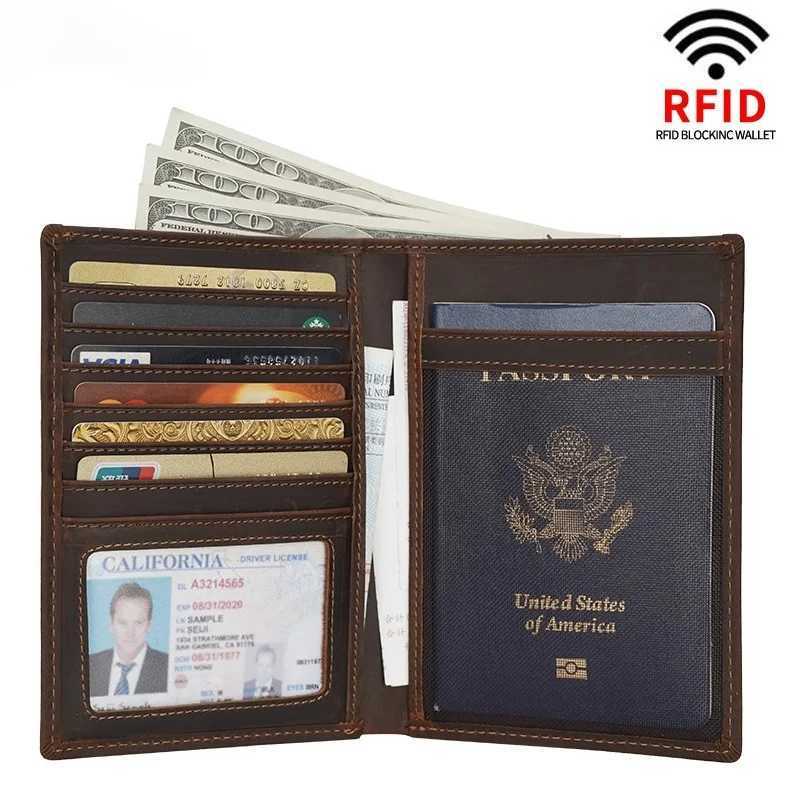 First layer cowhide passport bag with snap button multifunctional storage genuine leather card holder crazy horse leather Z250621