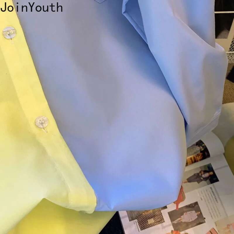 2025 Blusas De Mujer Contrast Color Korean Blouses Long Sleeve Fashion Loose Shirts Preppy Style Casual Vintage Blouse Tops
