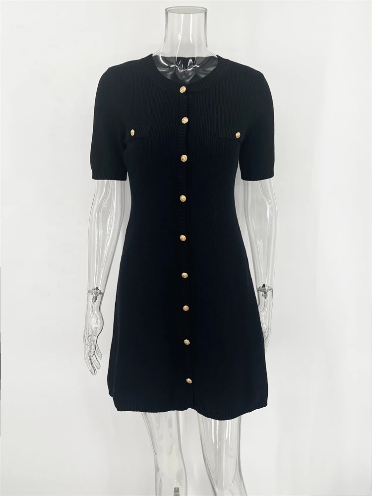 Trendix Elegant Knit Mini Dress Women Street Slim High Waist Short Sleeve Rib Sweater Dresses Vacation Bodycon Knitwear Dress 250617