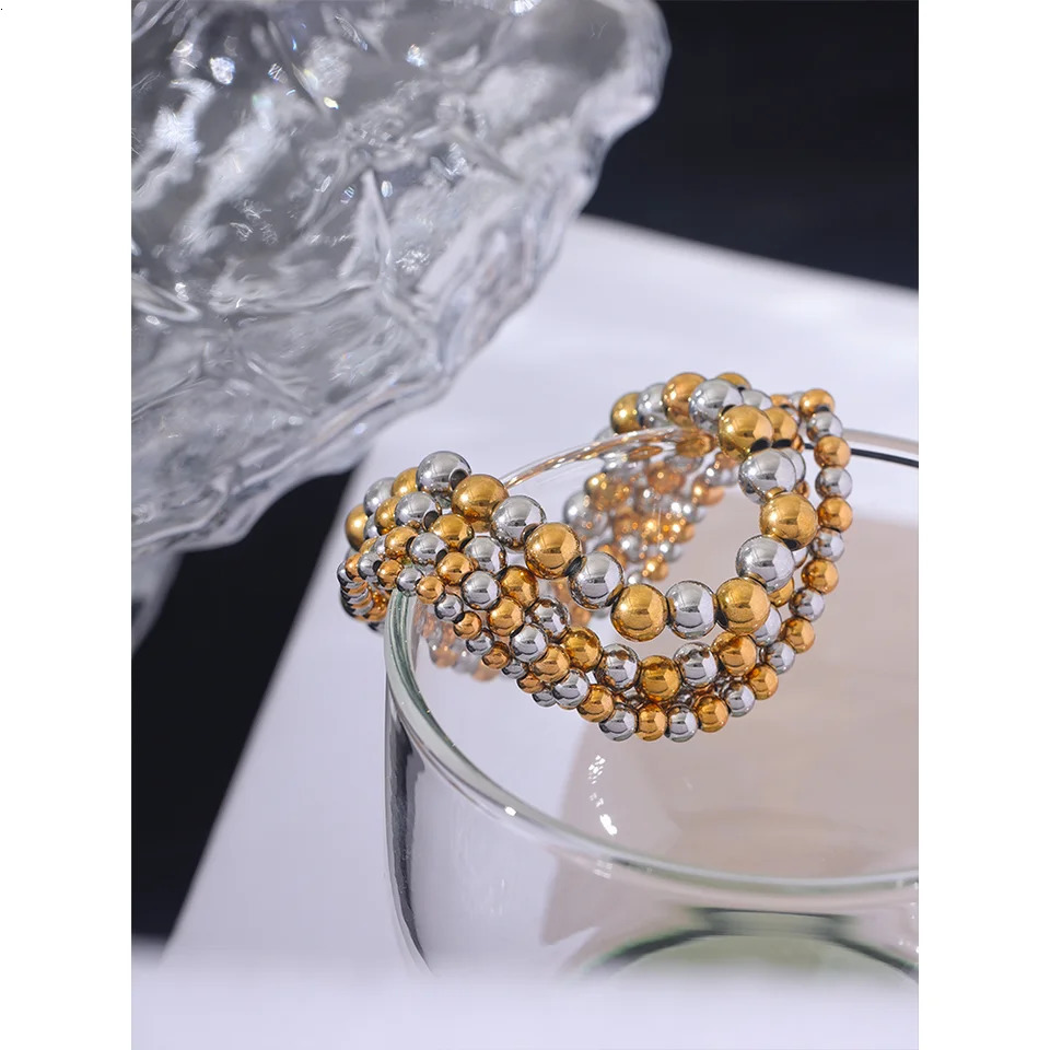 Yhpup 3456 MM Stainless Steel Beads Daily Handmade Elastic Bracelet Bangle Waterproof Wrist Wholesale Gold Color Jewelry Men 250606