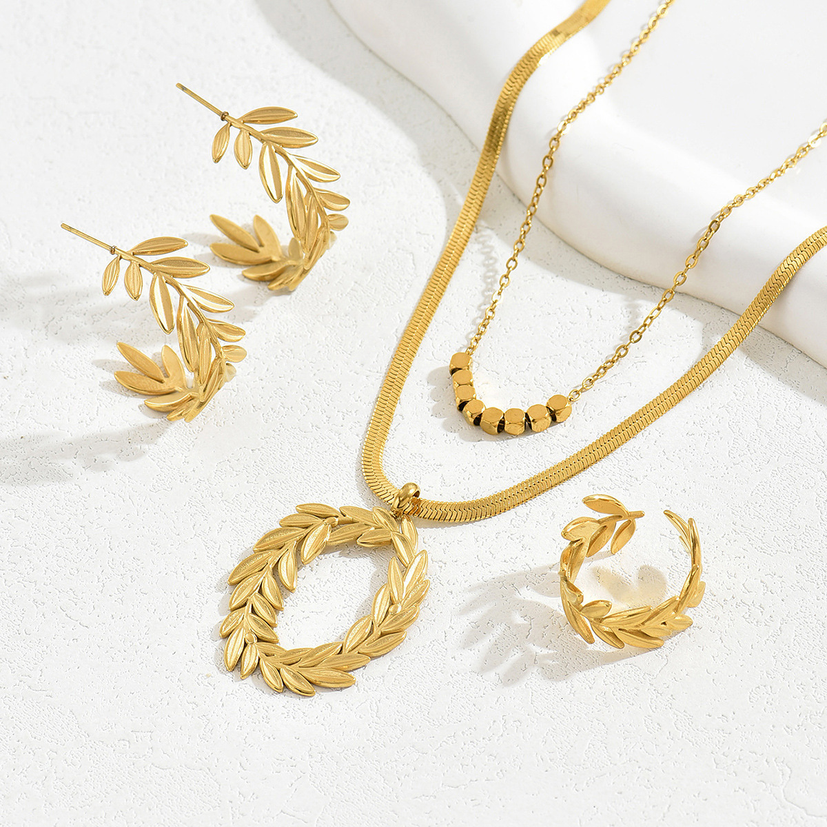 Pastoral Style Version Korean Jewelry Set For Women Personalized Wheat Spike Necklace Ring Accessories Earrings