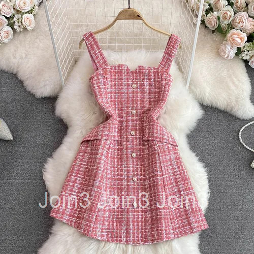 2025 Vestidos De Mujer Korean Dresss for Women Slim Waist Sleeveless Tunic A-line Tweed Robe Femme Vintage Temperament Dress