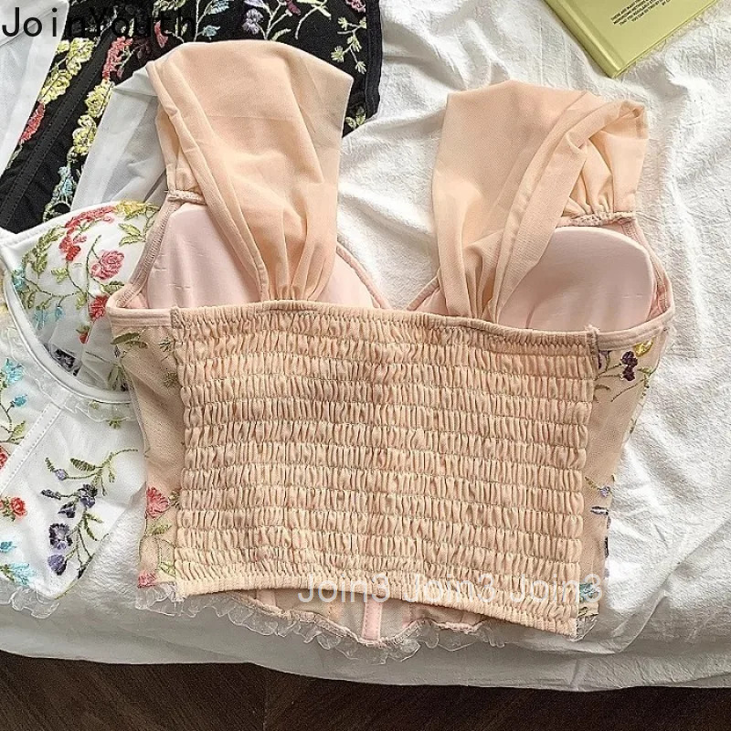 Sexy Tanks for Women Patchwork Lace Embroidery Temperament Camis 2025 Ropa Mujer Backless Folds Crop Tops Fashion Summer Vest