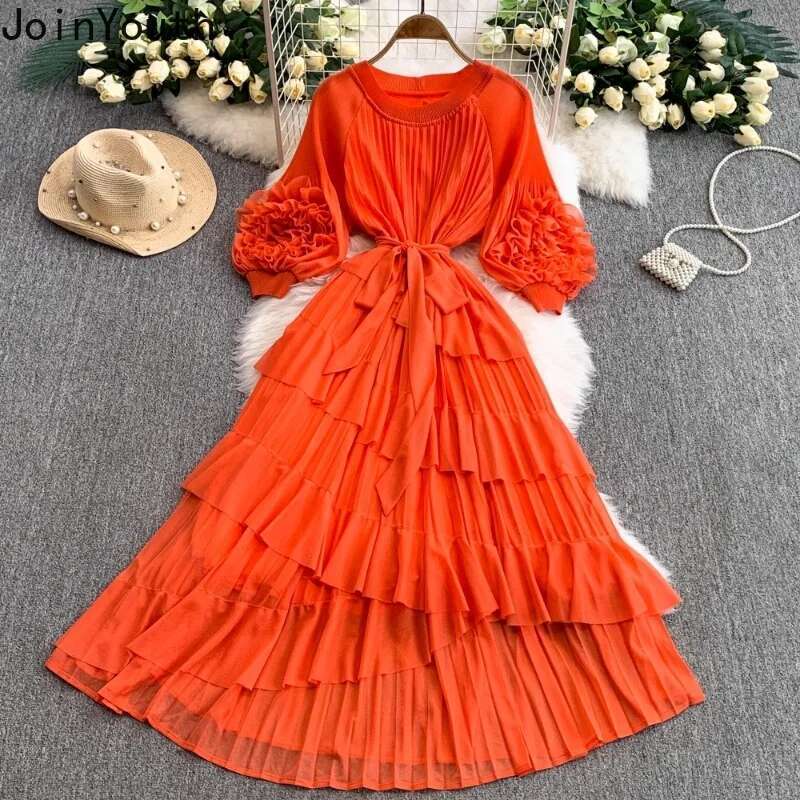 Summer Womens Dresses 2025 Vestidos De Mujer Solid Color Ruffles Slim Waist Temperament Robe Femme Folds Elegant Maxi Dress