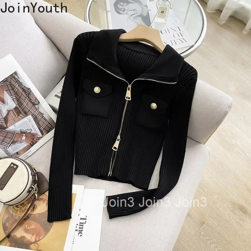 Black Sueter Mujer Long Sleeve Tunic Cropped Sweater Coat Pull Femme Women Clothing Fashion Casual Knitted Y2k Cardigan Tops