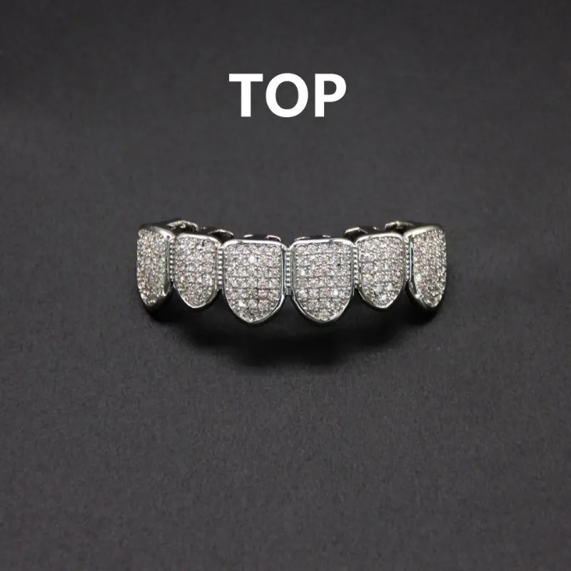 HipHop CZ Teeth Set For Unisex Top Bottom Mouth Gold Silver Color Tooth Cap Removable Dental Fashion Jewelry 250613