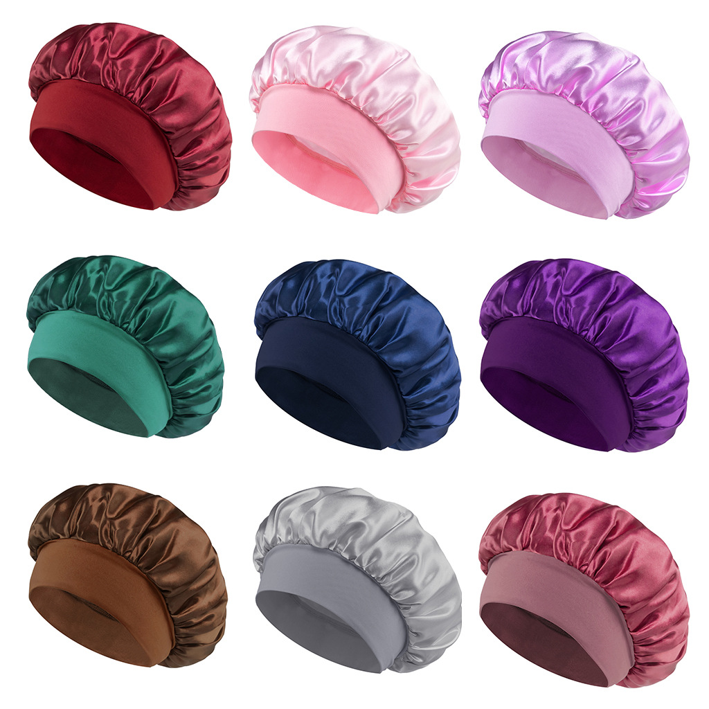 1pcs Soft Silk Satin Cap Hair Lined Bonnet Large Satin Hair Bonnet Household Sleep Shower Cap Hair Wrap Cover Hat Casual for Straight Hair Sleeping Ha