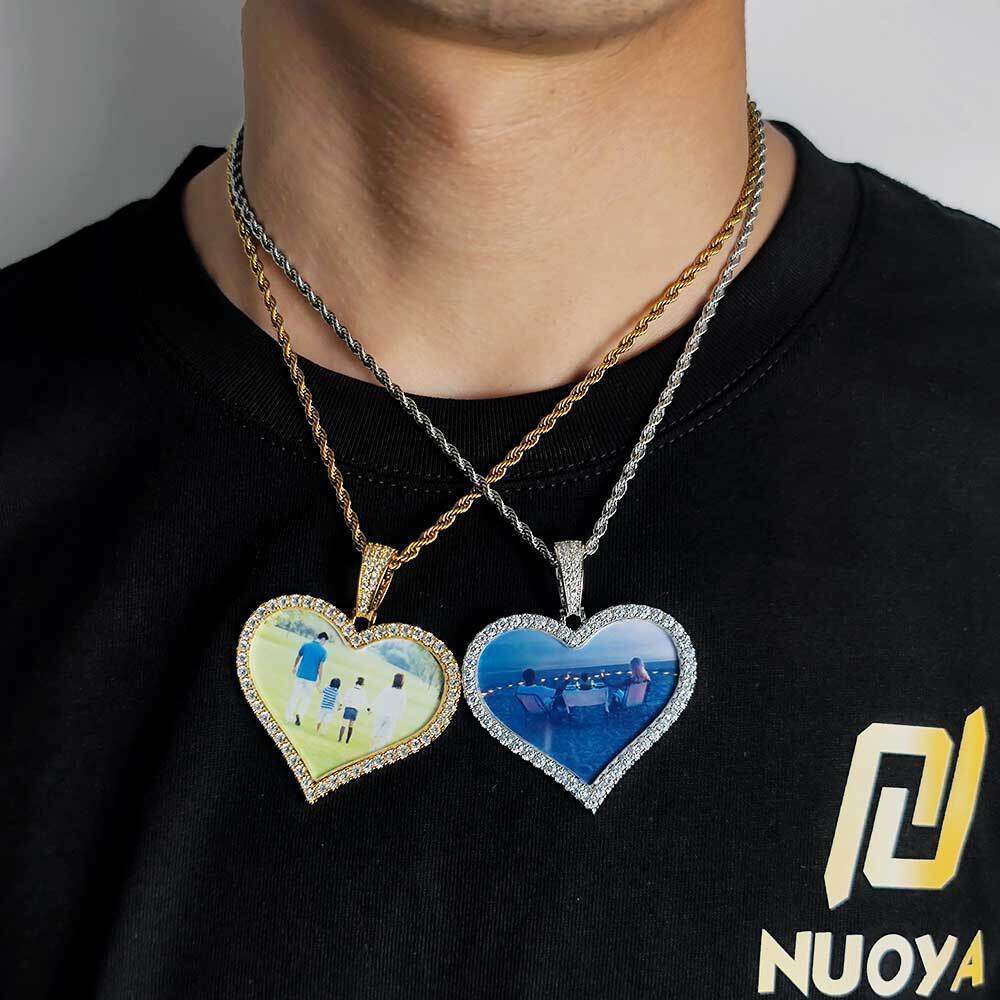 Medium Heart Men's Necklace Hip-Hop DIY Creative Photo Frame Zircon Pendant ed6e