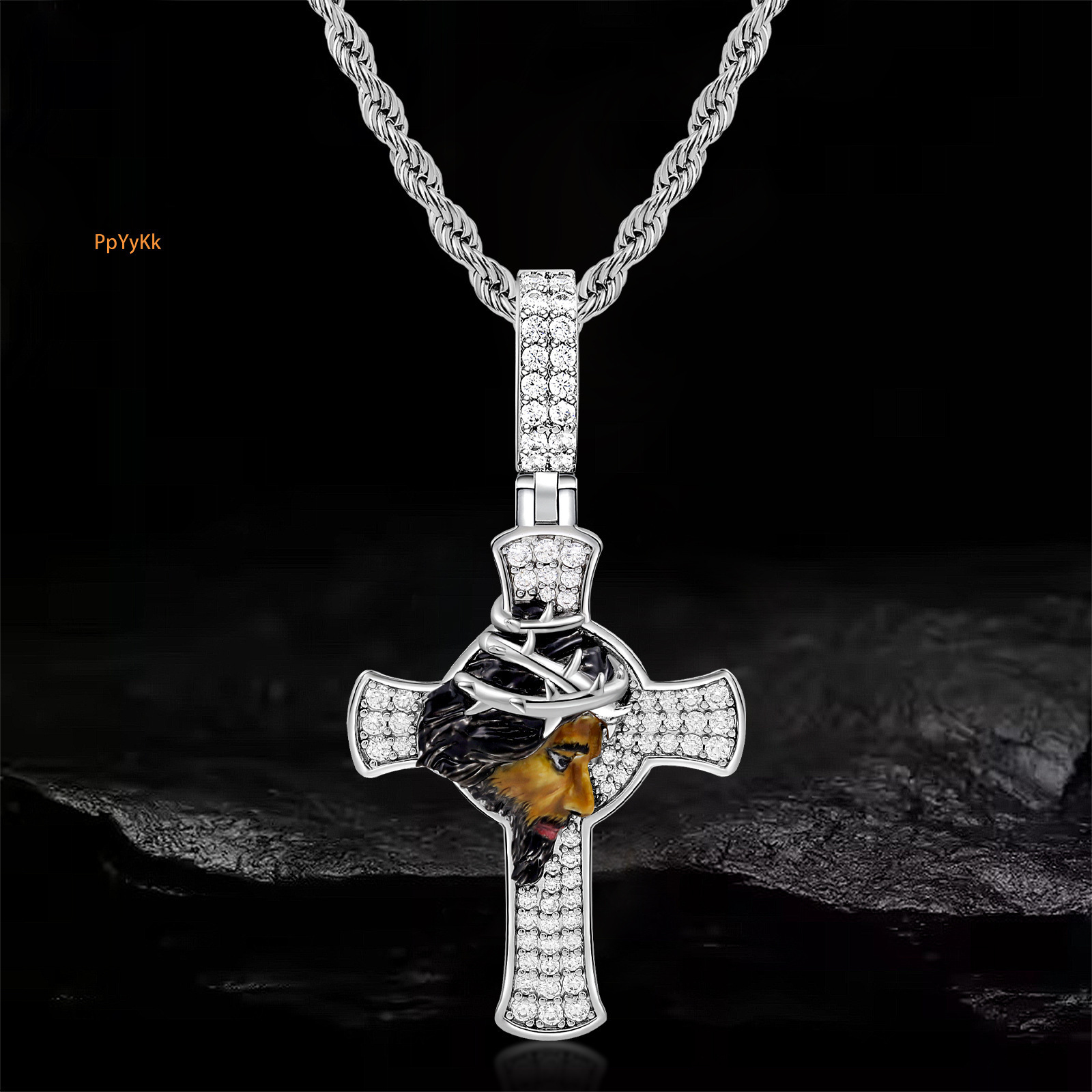 Luxury Moissanite Hip Hop Cross Men's Pendant Diamond Inlaid Premium White Diamond Thorn Crown Statement Necklace Pass the diamond tester