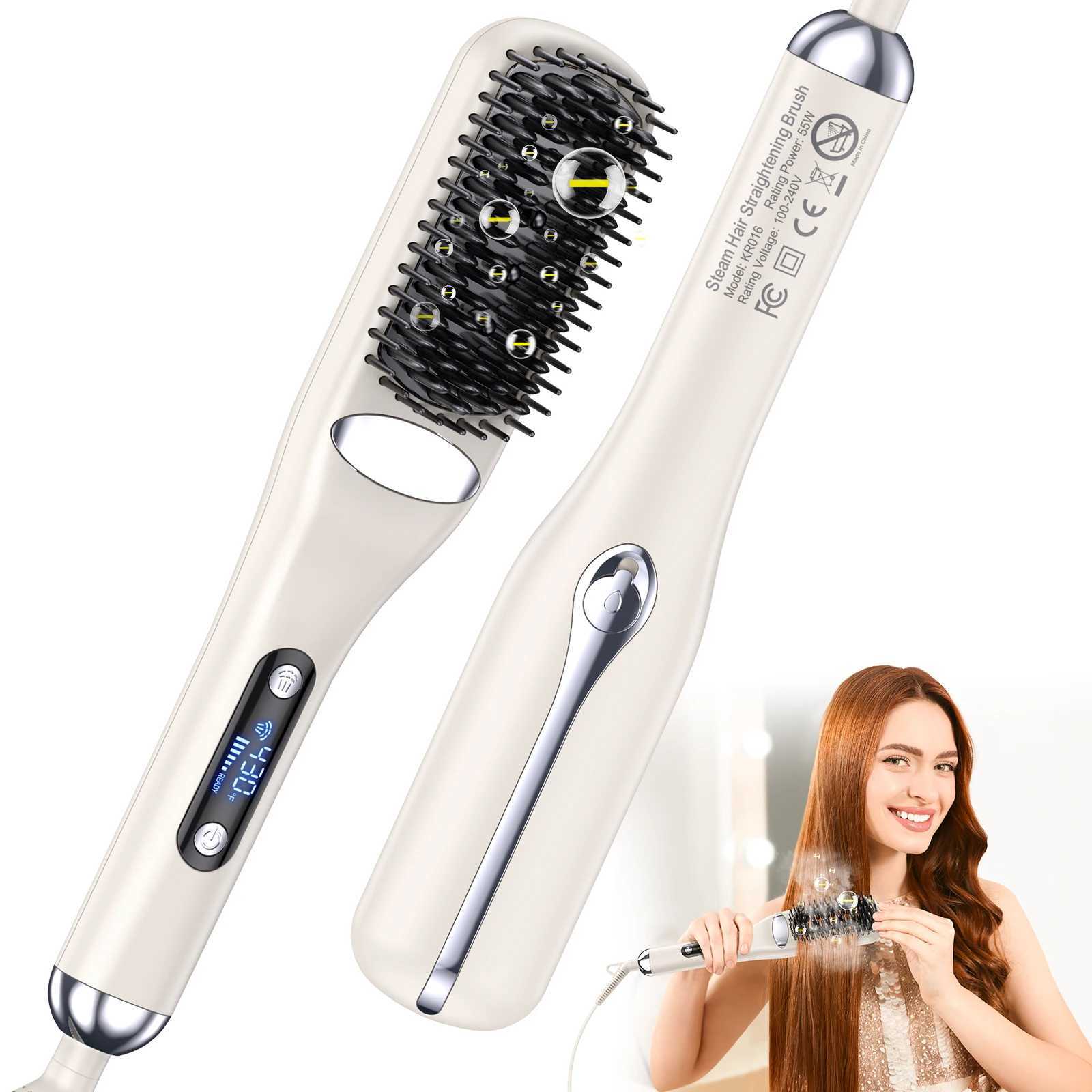 Hair Straightener Brush Steam Straightening Negative Ion Hair Curler Fast Heating Anti-Scald Styling Comb LCD DisplayXJ250621
