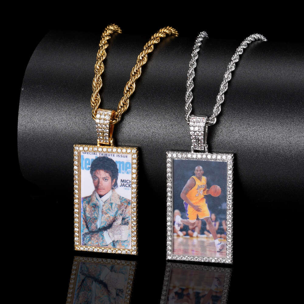 Memory Rectangular Necklace Hip Hop Jewelry Zircon Men's Photo Frame Pendant Accessories ea05