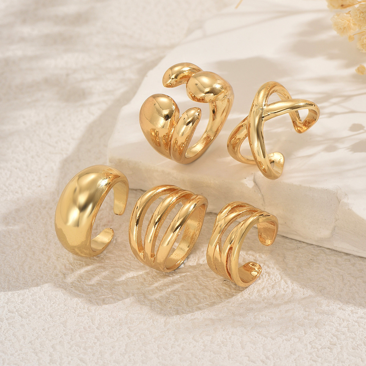 Style Wind Set Geometric Line Design Metal Open Ring